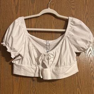 Garage White  Tie Front Puffed Sleeve Crop Blouse NWT Size XL